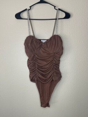 Rue21 Brown Ruched One-Piece with Chain Strap Detail